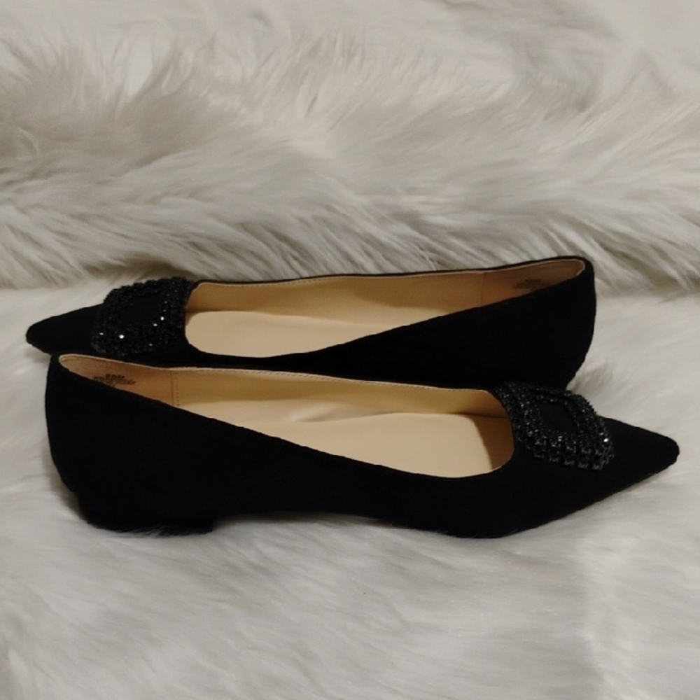 SALE! New Nine West Black Point Toe Embellished Flats Sleek Minimalist Design - Picture 10 of 16